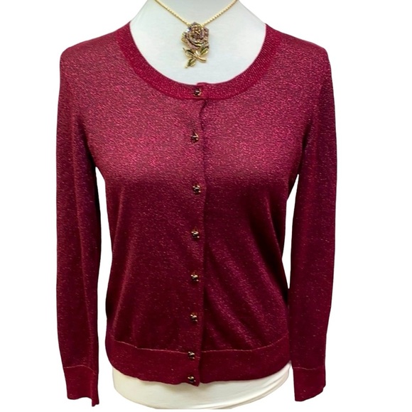 Talbots Sparkling Cranberry Cardigan Sweater - Picture 2 of 8